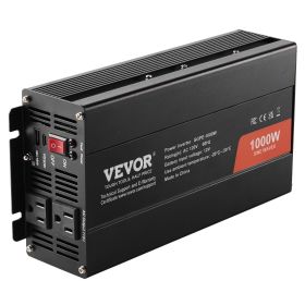 VEVOR Pure Sine Wave Inverter, 1000 Watt, DC 12V to AC 120V Power Inverter with 2 AC Outlets 2 USB Port 1 Type-C Port