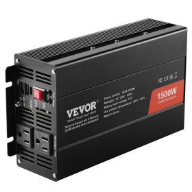 VEVOR Modified Sine Wave Inverter, 1500W, DC 12V to AC 120V Power Inverter with 2 AC Outlets 2 USB Port 1 Type-C Port 6 Spare Fuses