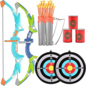 VEVOR Bow and Arrow Set for Kids, 2 Pack LED Light Up Archery Set with 20 Suction Cup Arrows, 2 Hanging Targets, 2 Quivers, 3 Target Cans