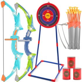 VEVOR Bow and Arrow Set for Kids, 2 Pack LED Light Up Archery Set with 20 Suction Cup Arrows, Standing Target, 2 Quivers, 3 Target Cans