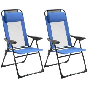 Outsunny Folding Patio Chairs Set of 2, Outdoor Deck Chair with Adjustable Sling Back, Camping Chair with Removable Headrest for Garden, Backyard