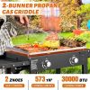 Foldable 2-Burner Flat Top Gas Griddle Cooking Station, Propane Fuelled Griddle Station with Side Shelves for Outdoor Barbecue Backyard Cookout