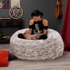 Jaxx Saxx 4 Ft Plush Round Bean Bag - Premium Luxe Faux Fur, Silver Fox