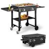 Foldable 2-Burner Flat Top Gas Griddle Cooking Station, Propane Fuelled Griddle Station with Side Shelves for Outdoor Barbecue Backyard Cookout