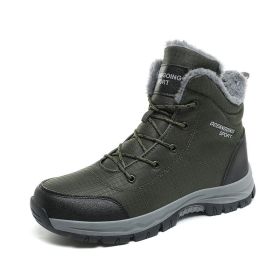 New men's winter Oxford cloth outdoor waterproof non-slip hiking boots warm non-slip men's shoes 39-48 (Color: Army green, size: 45)